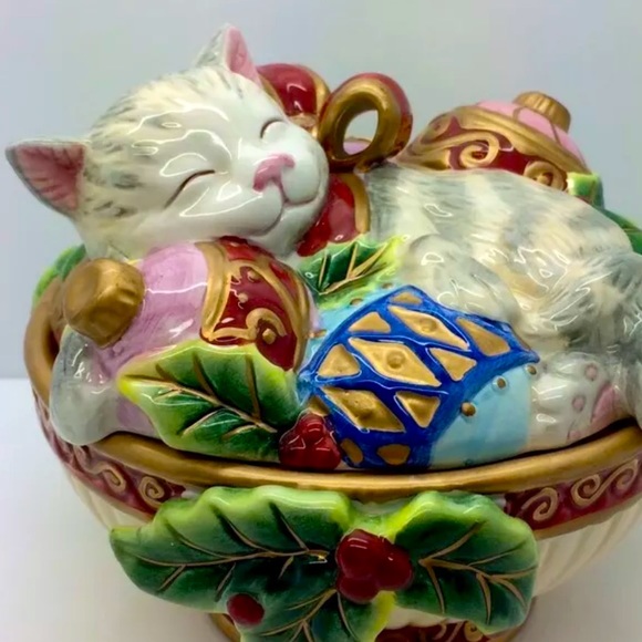FITZ FLOYD Christmas Kitten Bowl Candy Dish Rare!! - Picture 13 of 13